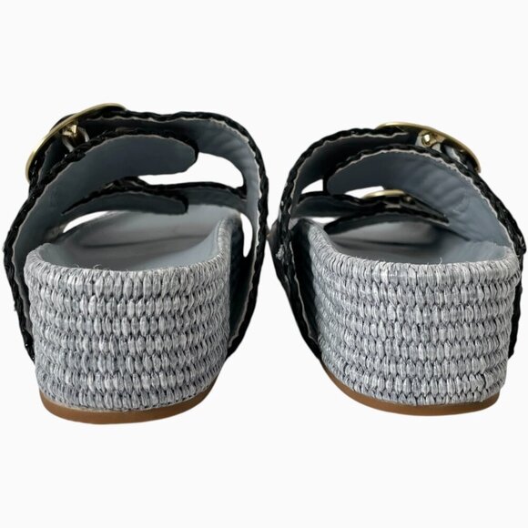 Loeffler Randall Theo Sandal 7 Blue Black Raffia Woven Platform Slide - Picture 9 of 12